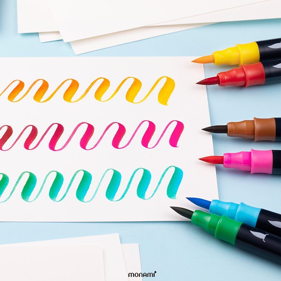 Monami Color Twin Brush Watercolor Brush Pen Double Head Art Markers Sketching Painting Brush Lettering 04038