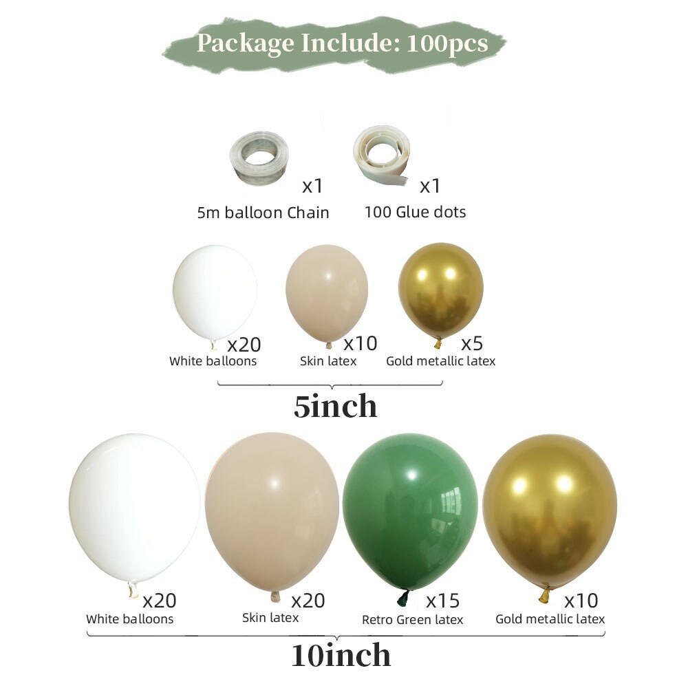 popular skin color retro avocado green balloon chain set birthday party layout decoration photo wedding birthday balloons