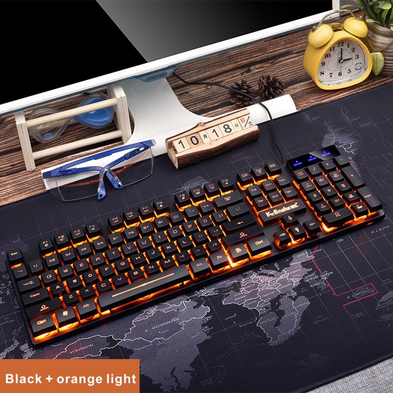 Gaming Keyboard Luminous Retro Round Metal Panel gamer Keyboard USB Wired Steam punk Waterproof Keyboard For Desktop PC Laptop: Black orange light
