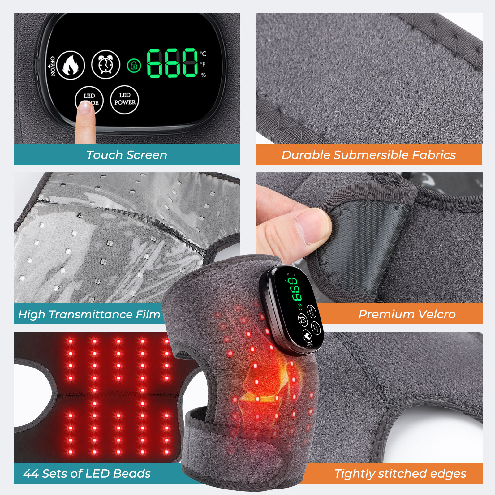 Led-ljusterapi för knämassage 660 x 850nm infraröd värmeknäskydd axelarmbågsmassage för artrit sårläkning