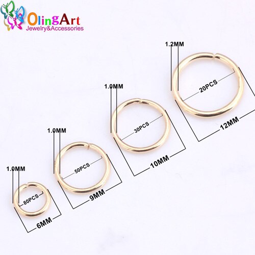 Olingart Kc Gold Jump Ring 6Mm/9Mm/10Mm/12Mm Link Loop Mixed Size diy Sieraden Maken Connector Draad Diameter 1.0Mm: MIX 180PCS KCG