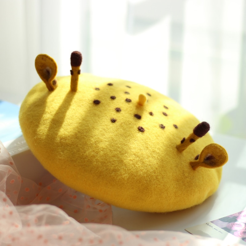 Skov elg øre søde kvinder piger baretter håndlavet uldfilt udendørs rejse baret hatte manuel fawn baret flad hætte blm 107