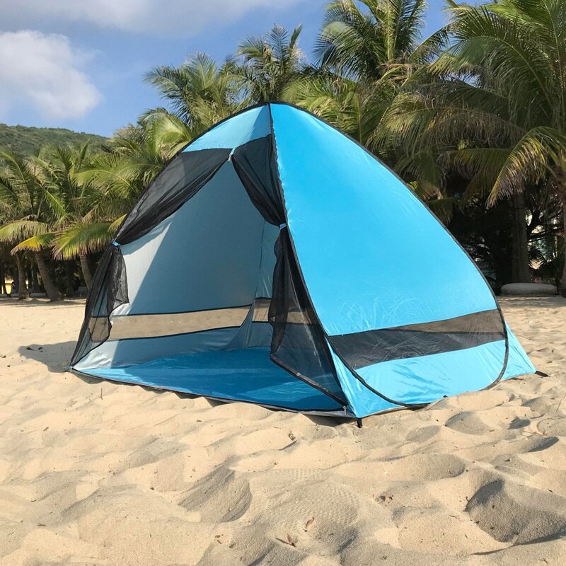 Anti-myg strand skygge telt med gaze uv beskyttelse automatisk camping udendørs transportabel strand telt mesh gardin