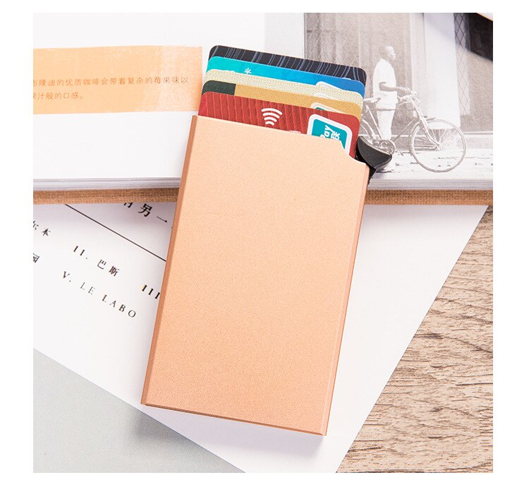 Bycobecy Rfid Smart Wallet Credit Card Holder Metal Dunne Slanke Mannen Portefeuilles Pass Secret Pop Up Minimalistische Portemonnee Kleine Zwarte portemonnee: Gold X-55