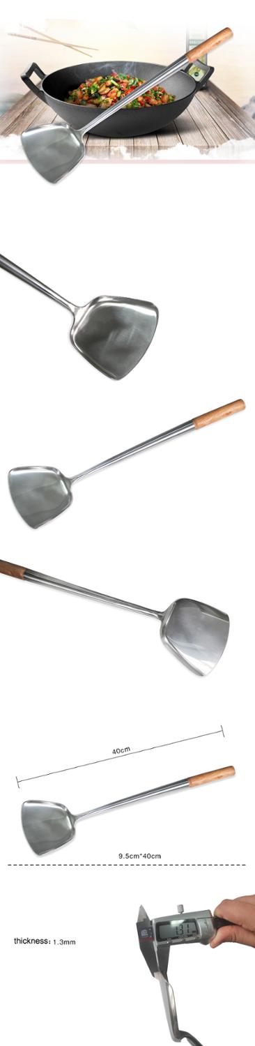 Rustfritt stål wokspatel (trehåndtak)