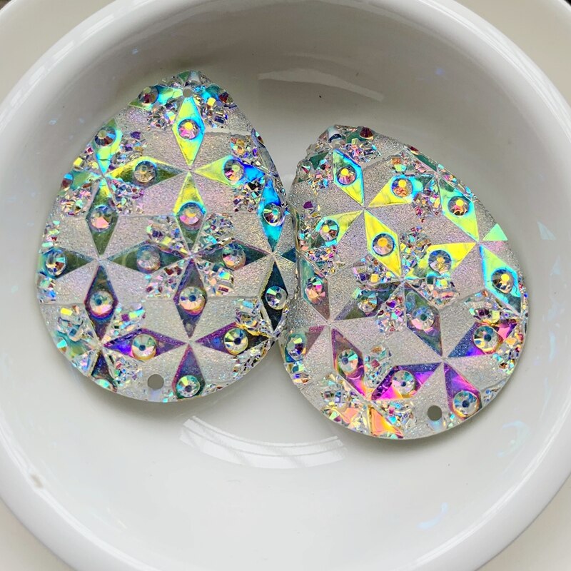 30*40Mmresin Naaien Strass Voor Inheemse Kraal Werk Ronde Crystal Ab Hars Edelstenen Cabochon 2 Holes18 Stukken/Lot