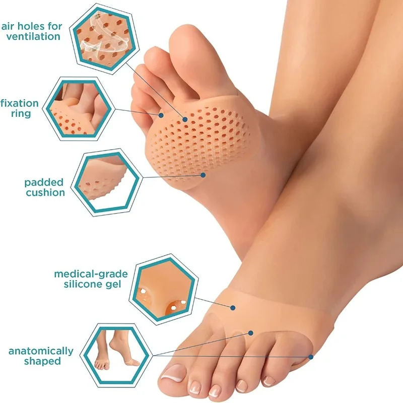 2/4/6/8 Stück Silikon-Schutzpolster Vorfuß-Gel-Pads Plantarfasziitis Fußschmerz-Linderungseinlagen Fußblasen-Pflegekissen