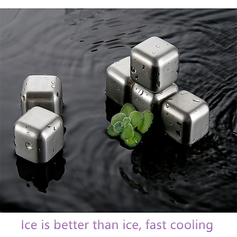Isbitar i rostfritt stål, återanvändbara kylningsstenar för whiskyvin, håll din dryck kall längre, sgs testpass