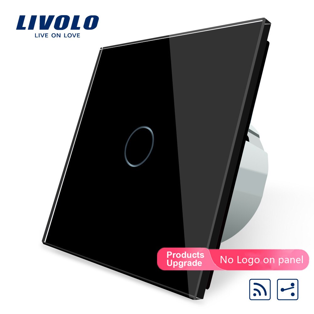 Livolo EU Standard 1 Gang 2 Manier, Remote Schakelaar, draadloze Schakelaar VL-C701SR-13, gouden Kleur Glas, zonder Mini Remote: black