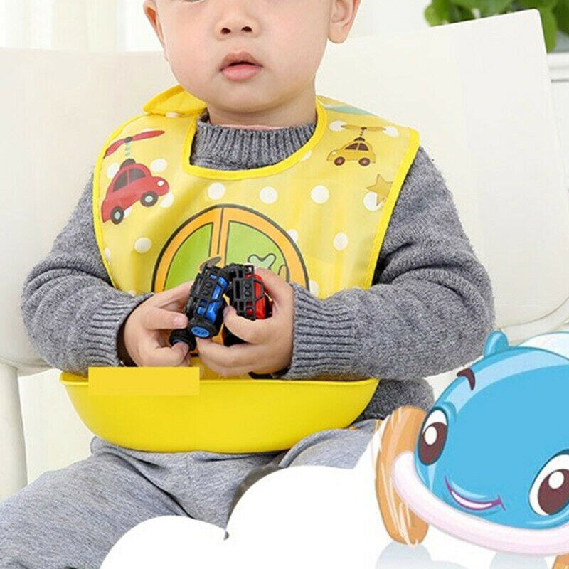 Practical Waterproof Silicone Baby Bib Washable Roll Up Crumb Catcher Feeding AU