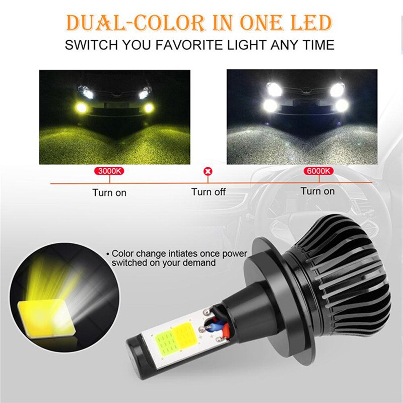 2 kpl 9005/h11/h3/880/h1 led polttimot kaksivärinen auton ajovalo 3000k 6000k 2400lm led ajovalon polttimo kaksivärinen auton sumuvalo 12v