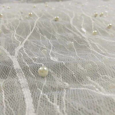 Beading blonder til kvinder kjoler gør 3 yards / lot off hvid og grå på lager netto tyl mesh stof med perler