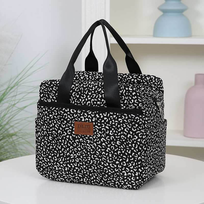 Bolsa de almuerzo de tela de nailon engrosada con papel de aluminio, fiambrera portátil de gran capacidad interior, bolsa de almacenamiento para trabajo, Picnic Scho: Negro