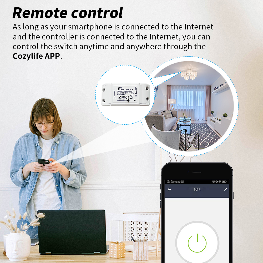 WGHINE CozyLife WiFi accorto interruttore modulo interruttore automatico 10A interruttori della luce temporizzati senza fili supporto Alexa Siri Google Alice