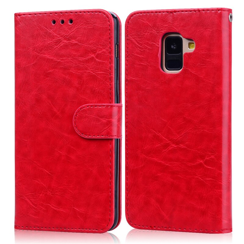 Leather Flip Case Voor Samsung Galaxy A8 Case Samsung Galaxy A8 Plus Een 8 Case Wallet Phone Case voor Galaxy A8 Case: For A8 2018 / Red