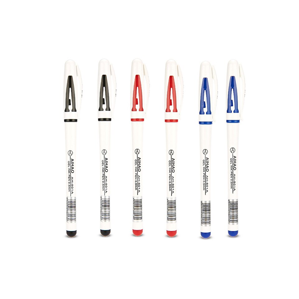 6 stk/parti overlegen gel pen sort blå & rød blæk 0.5mm meget gode skrive gel blæk penne kontor & skole pen forsyninger: 6 stk -3 farver