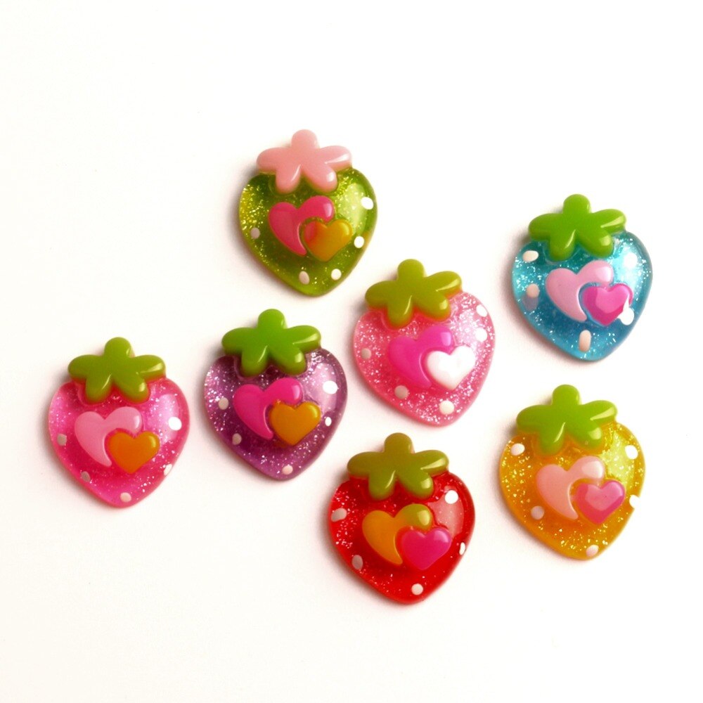 50 stks Gemengde Hars Aardbei Kralen Decoratie Ambachten Plaksteen Cabochon Scrapbooking Fit Phone Embellishments Diy Accessoires
