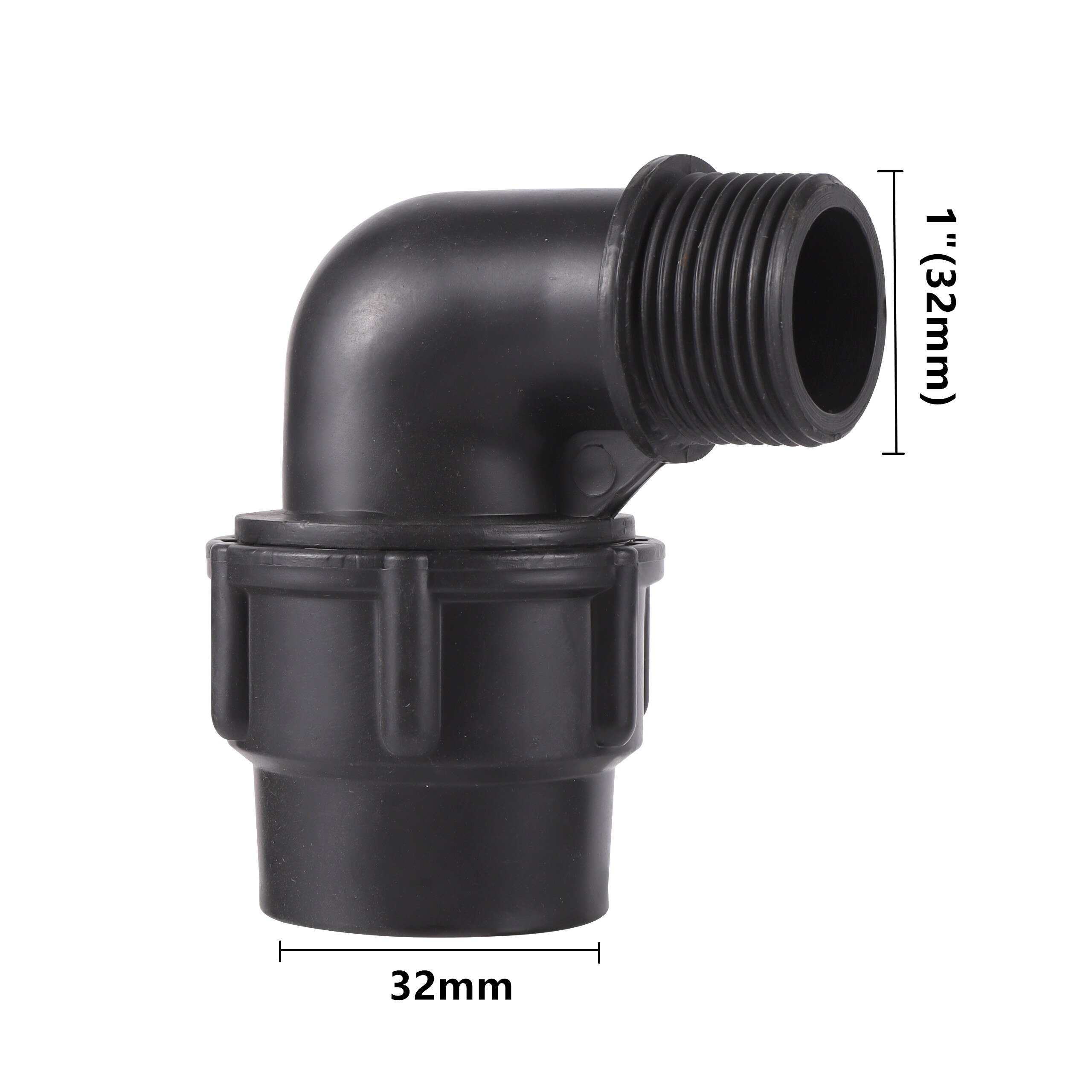 1/2" 3/4" 1" Female Male Thread to 20/25/32mm 90 Degree Reducing Elbow Water Connector Black PE Pipe PVC Tube Connection Joint: 1 to 32mm
