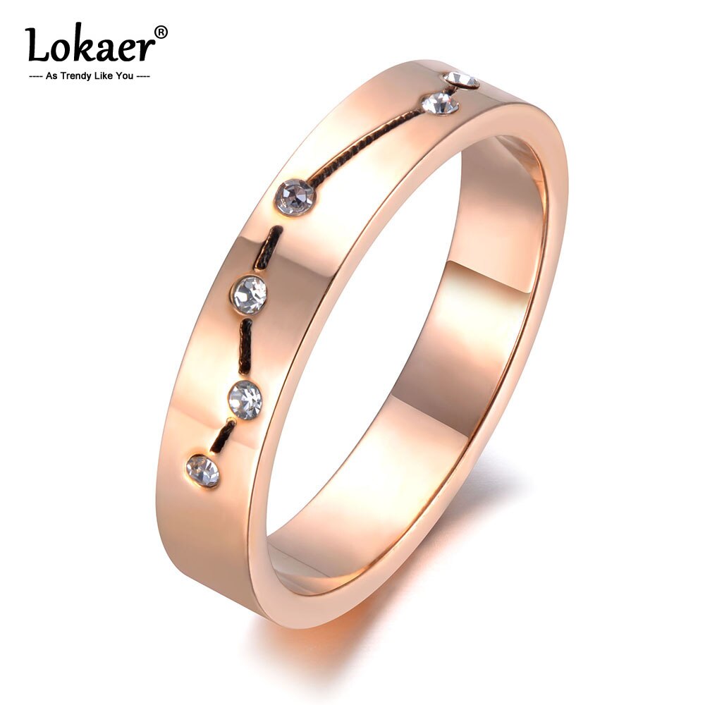 Lokaer joias em aço inoxidável, strass, anel de noivado, rosa, dourado, cristal, anéis de casamento para mulheres, frete direto, r19006