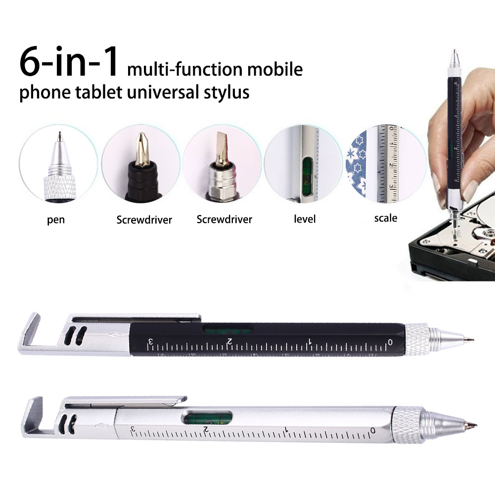 1/2/4pcs 6-In-1 Multifunctional Screwdriver Level Ruler Plastic Tool Pen Phone Level Instrument Touch Screen Pen