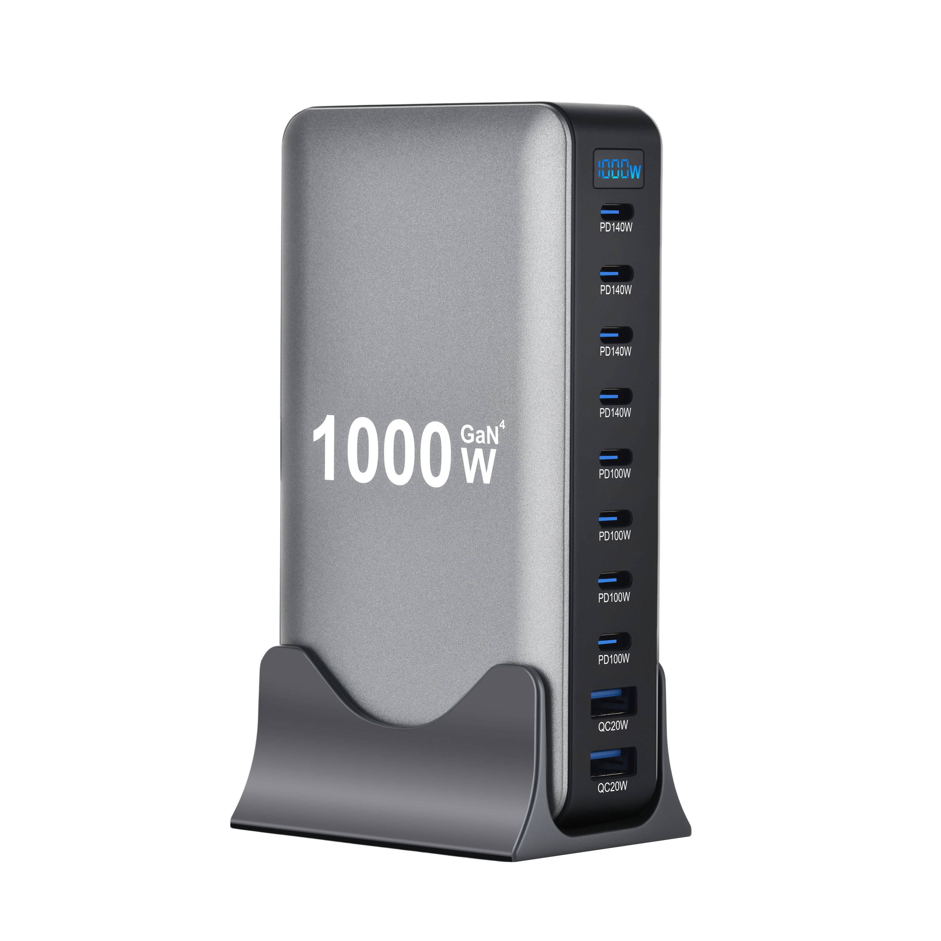 1000W GaN Fast Charger PD3.1 USB Type C 10-Port DesktopFast Charging Station Adapter for Mobile & Tablets