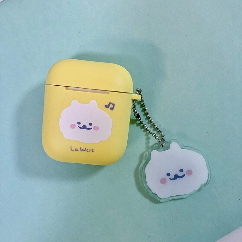 Airpods 1/2/PRO mit schlüssel ring für mädchen und paare STARRY WALD X LA WEST nette tier hund katze gesicht weichen TPU fall für: YELLOW-Samoyed