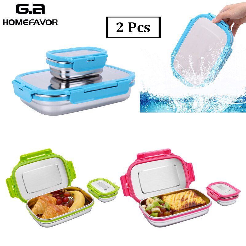 2 Stuks Lunchbox Voor Kids Volwassenen 304 Rvs Bento Snack Vergrendeling Doos Voedsel Container School Office Outdoor Opslag doos