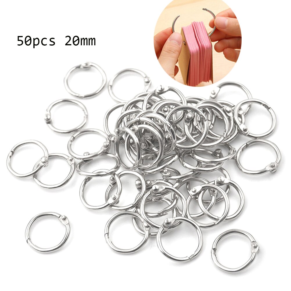 50 Uds. De anillas de Metal para archivador de libros, grapas, álbumes, aros para libros de hojas sueltas, anillo de hojas sueltas de 15-80mm, llavero, suministros de encuadernación para oficina