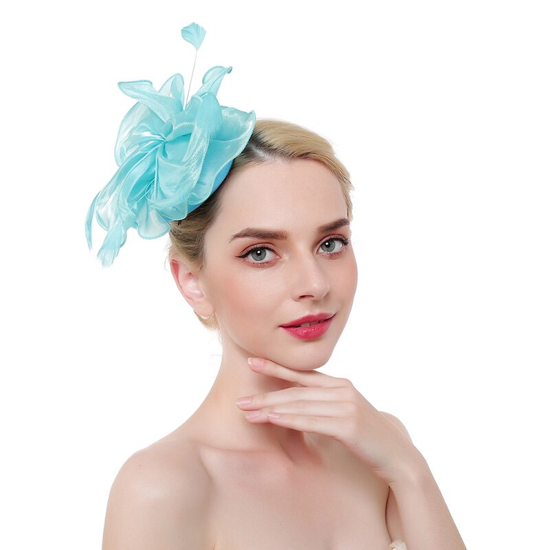 Fascinateur avec bandeau plume fleur pilulier chapeau pour femmes Cocktail rose: Blue Cocktail Hat