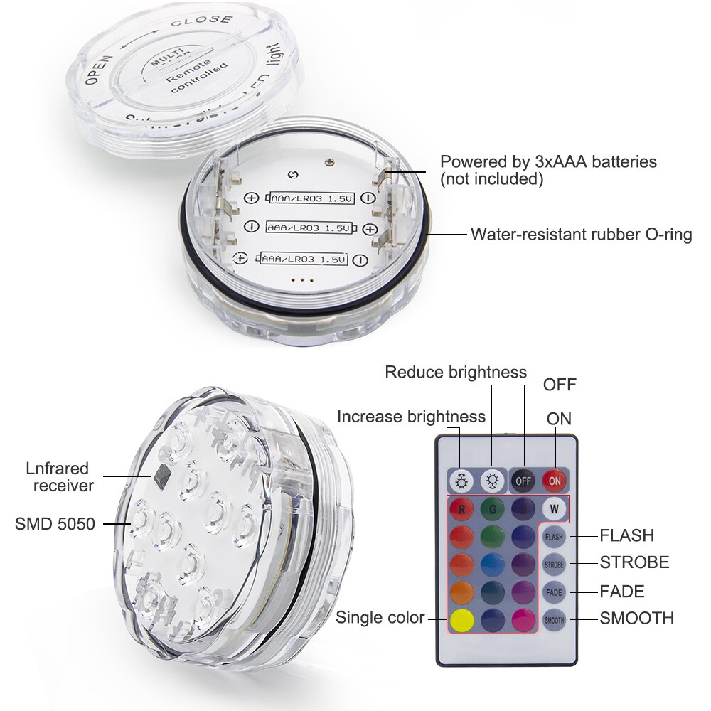 IP68 Waterdicht Zwembad Licht Rgb Led Kleurrijke Onderwater Verlichting Vijver Dompelpompen Lamp Voor Bruiloft Feest