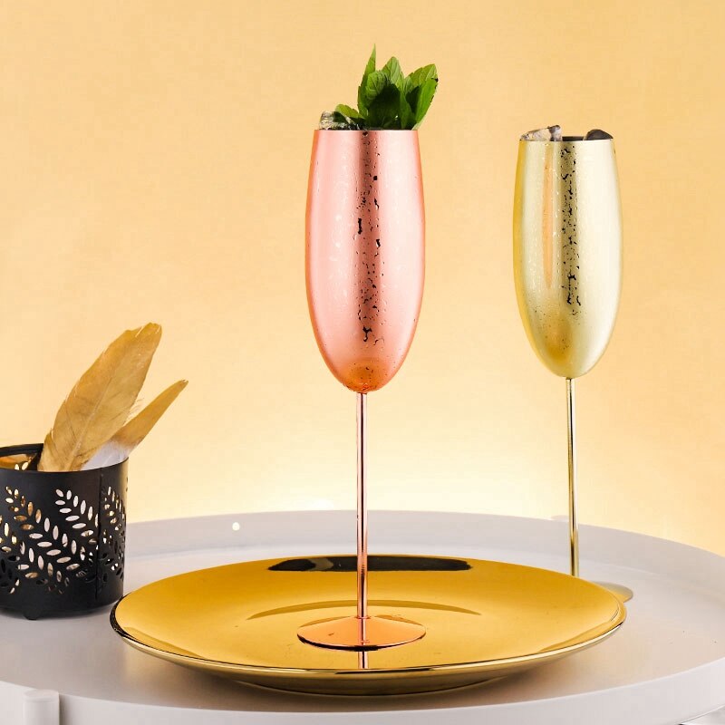 Europa luxo copo de champanhe aço inoxidável retro copo cocktail metal tulipa copos vinho da cozinha fontes festa casamento drinkware