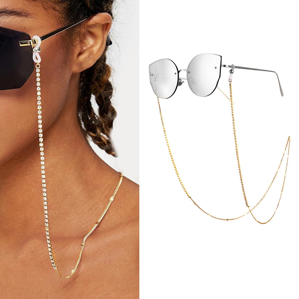 femmes lien chaîne perle perles lunettes chaînes Silicone lunettes cordon cristal lunettes de soleil collier bande accessoires