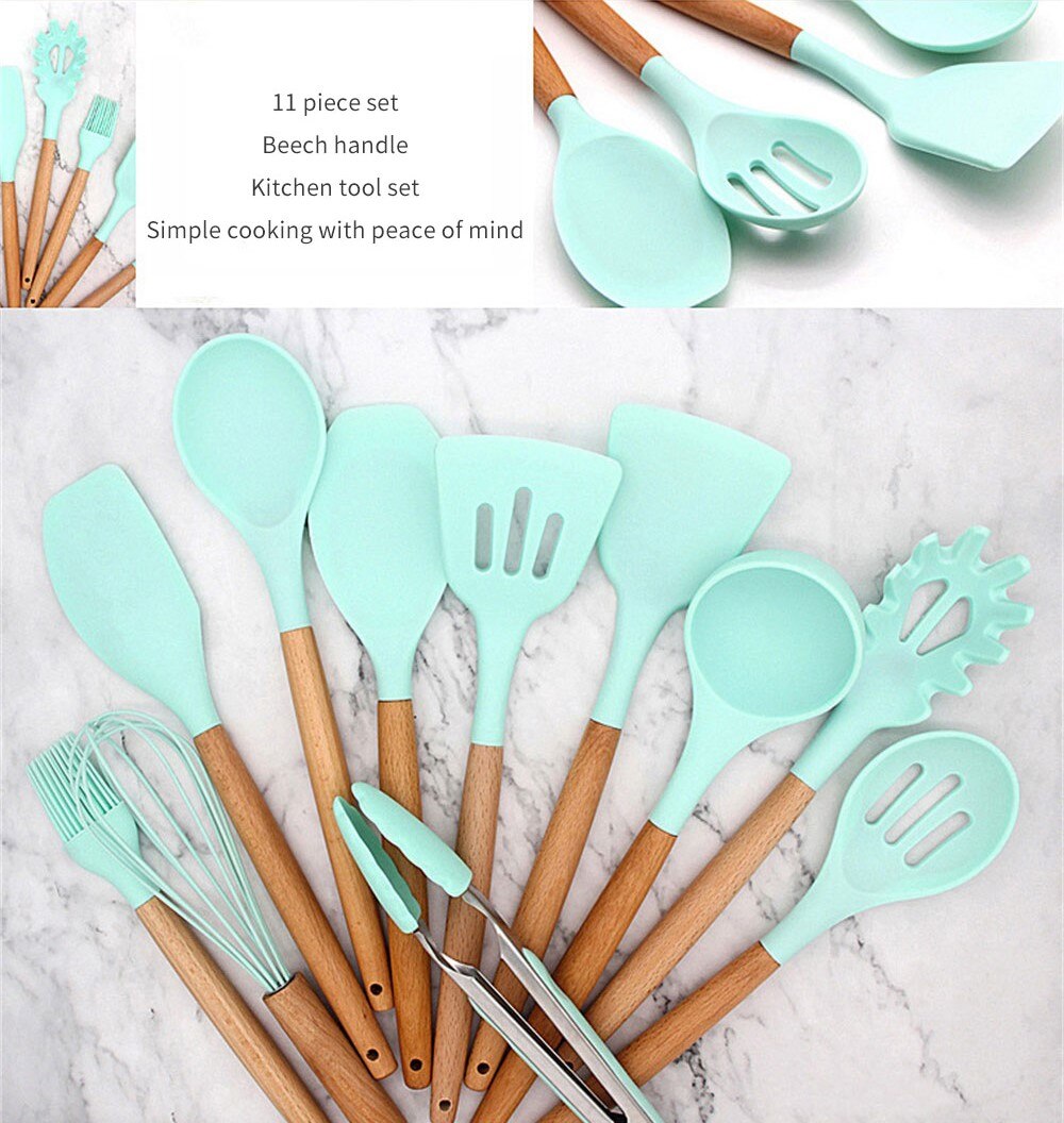 Cooking Utensils Set Heat Resistant Silicone Kitchenware Non-Stick Baking Utensil Kit Storage Box Kitchen Tool Accessorie 12 PCS