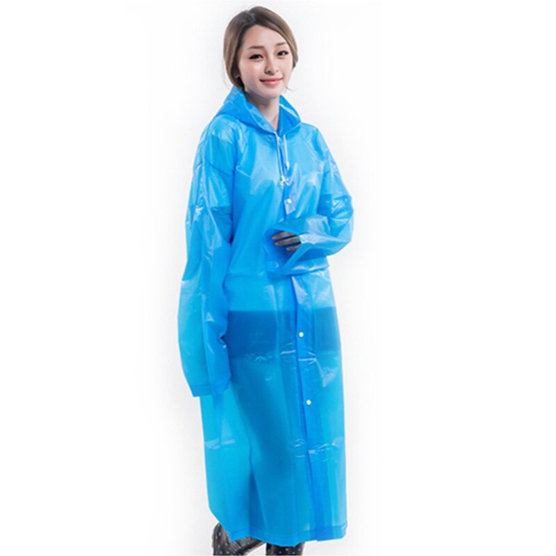Moda donna a buon mercato giacca lunga semi trasparente impermeabile con cappuccio cappotto antipioggia EVA amichevole EVA trasparente sottile impermeabile donna: Blu
