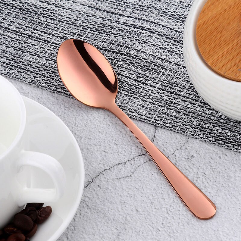 5 Pcs/Set Coffee Spoon Gold Spoon Gold Dinnerware Set Stainless Steel Coffee Spoon Dessert Tableware Kitchen Dinnerware Set: Rose gold-5pcs