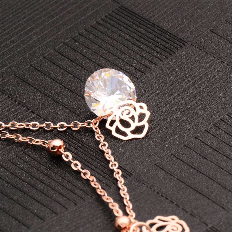 Misananryne Goud Kleur Double Layer Kristal Enkelbanden Hollow Rose Bloem Enkelband Vrouwen Strand Voet Sieraden