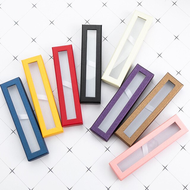 10pcs/set Pen Box Transparent Window Pen Box Paper Packaging Metal Pen Box: mixed color