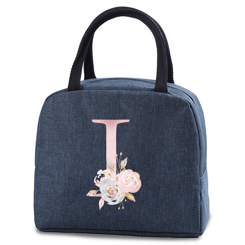 Saco térmico isolado almoço alimentos armazenamento sacos refrigerados zip piquenique tote carta rosa flor impressão fonte a b c d e bolsa: Cinza escuro