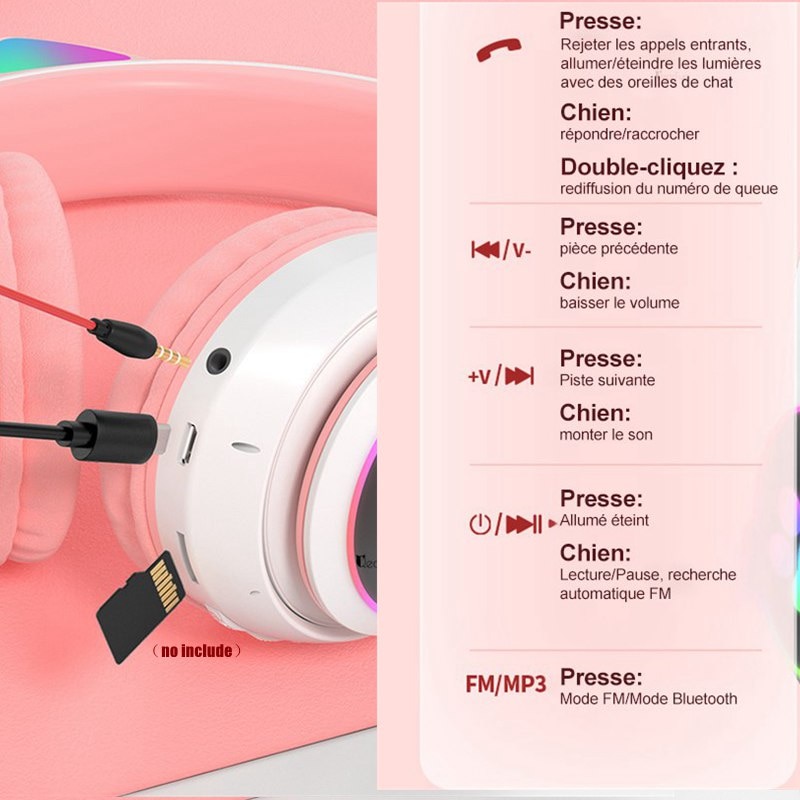 Flash Light Cute Cat Ear Headphones Wireless with Mic Can close LED Kids Girls Stereo Phone Music Bluetooth Headset Gamer