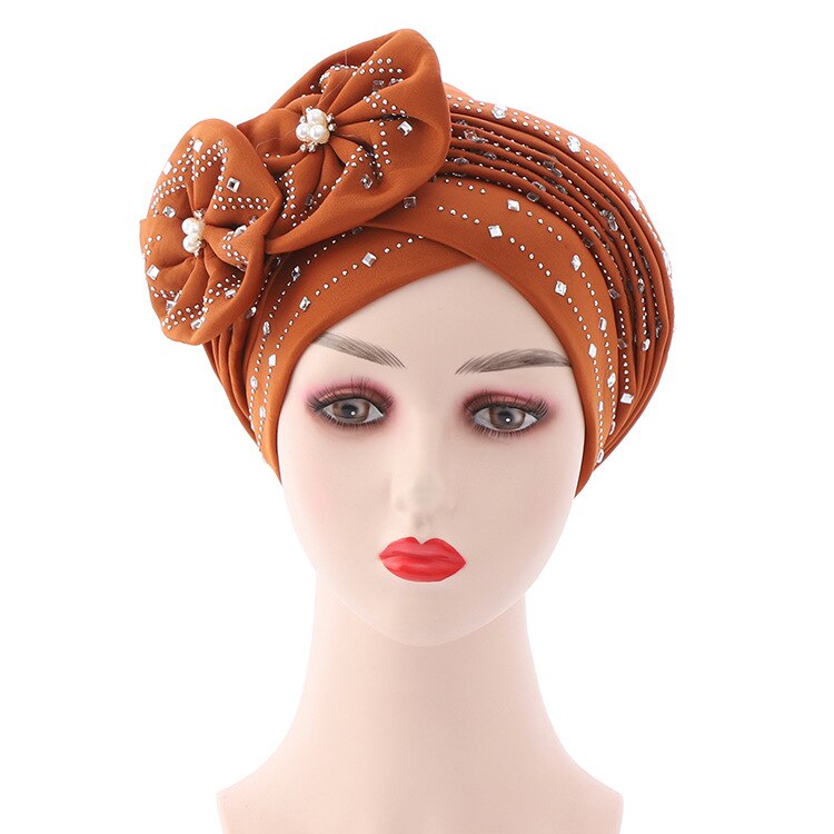 foulard femme africaine chapeau africain femme chapeau femme Bonnets pour Les Femmes Déjà Automatique Gele Hijab Aso Ebi Tête Écharpe Bandeaux Turban Chapeau pour Les Femmes Africaines Automatique Gele Aso Oke: Marron