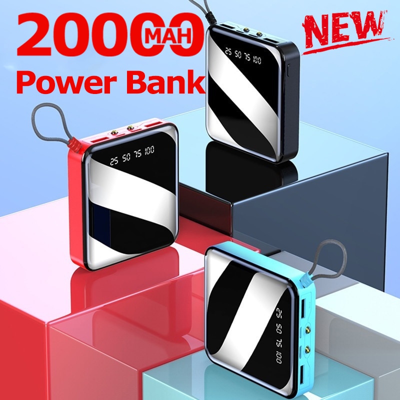 20000mAh Mini Power Bank External Battery Digital Display 2 USB Portable Dual LED Lighting Fast Charger Phone Battery