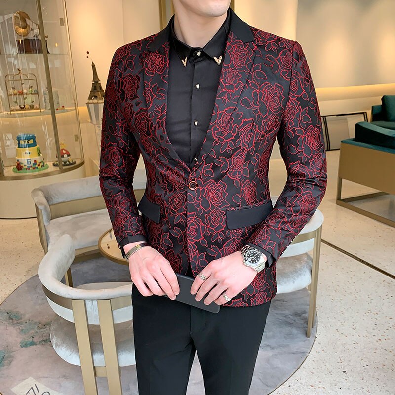 Classic Jacquard Suit Men Jacket Slim Business Banquet Men Blazer Jacket Asian Size S M XXXL 5XL Flower Dress Suit Men