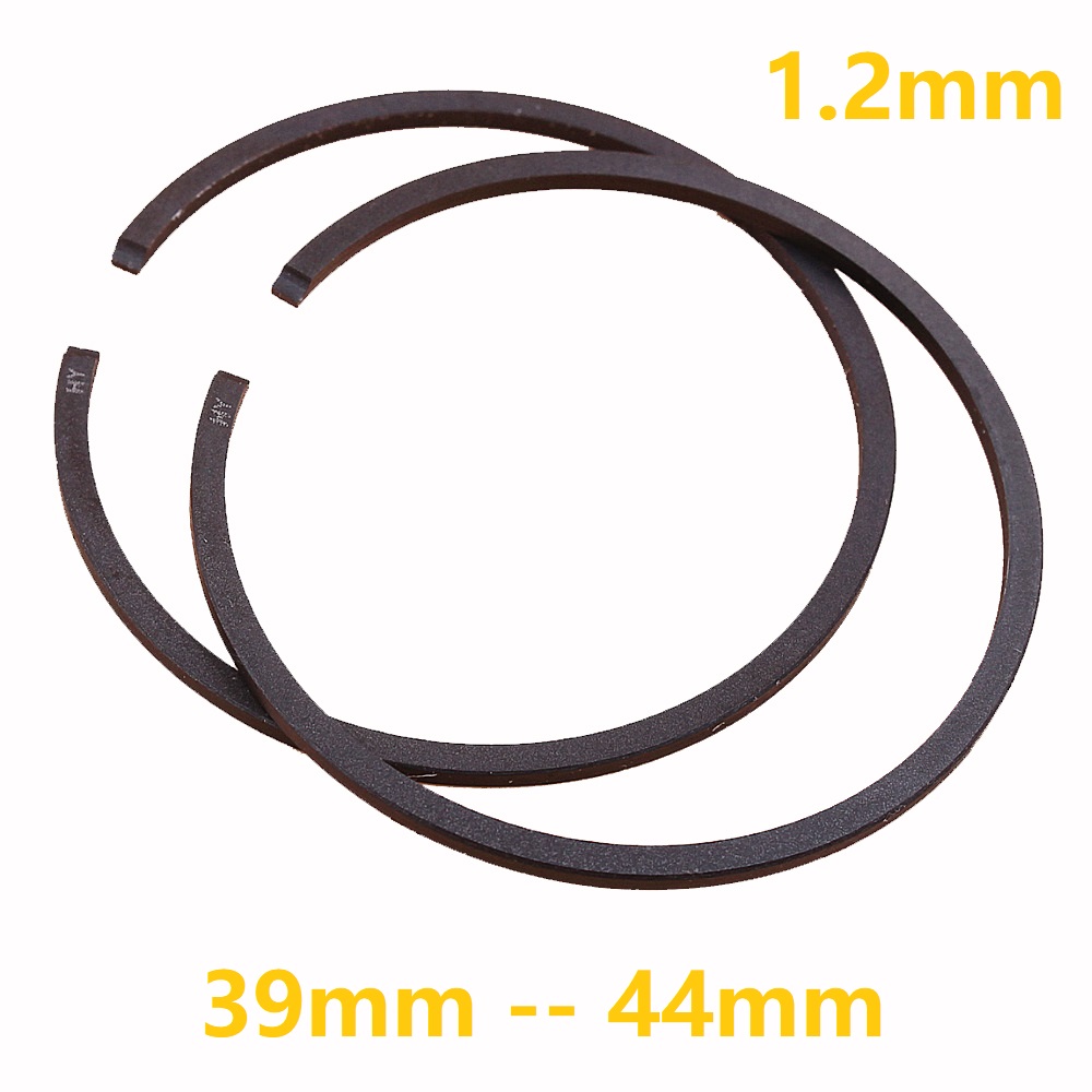 2 stücke Kolbenringe 1,2mm x 39mm 40mm 41mm 41,5mm 42mm 42,5mm 43mm 44mm 44,7mm Für Kettensäge Trimmer Gebläse Motor Motor Teile