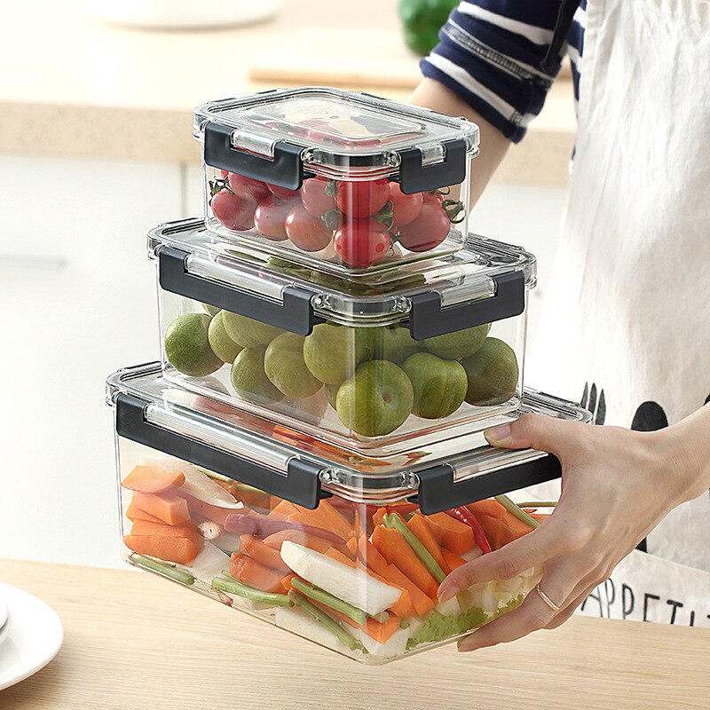 Vacuum Transparent Organizer Kitchen Food Container Storage Box Food Grade PET Fresh-keeping Sealed Box Home Kitchen Accessories