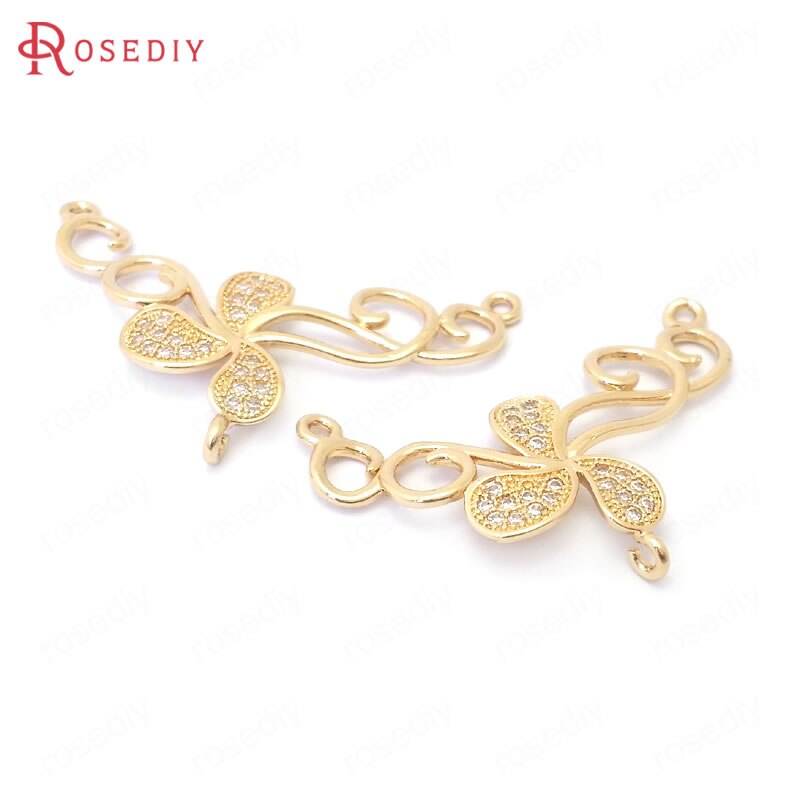 (39084)6Stck 23x35MM 24k Champagner Farbe Durcheinander und Zirkon Gebogene Blume Reben Charme Anhänger Schmuck Machen diy Zubehör