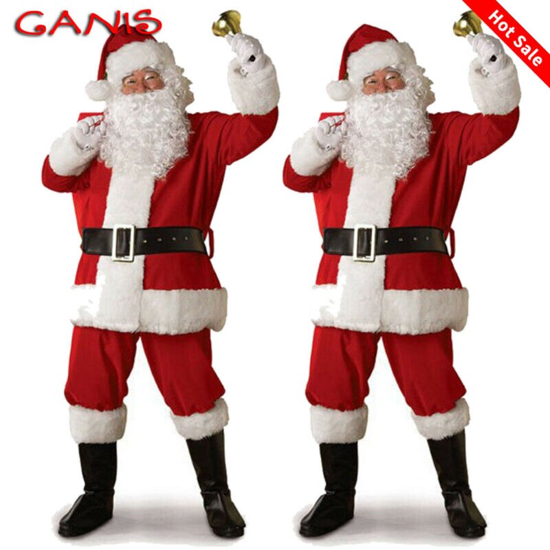 5 stk nissekostyme menn voksen dress julefest antrekk fancy julekjole jakke lue belte skjegg bukser dress s -3xl