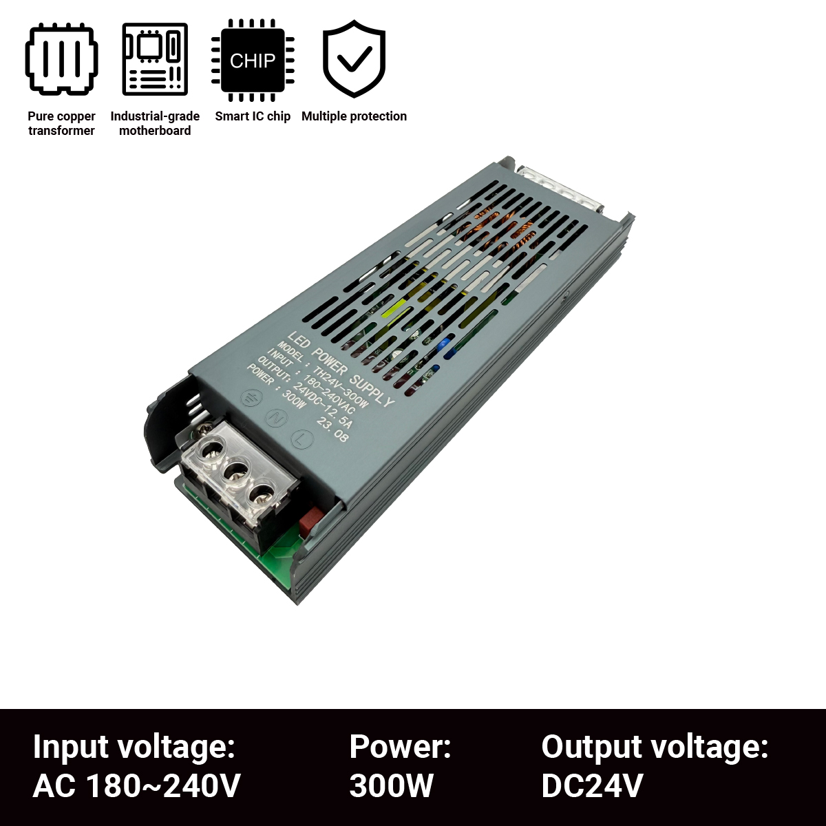 Ultradünner Treiber für LED-Streifen, Konstantspannungs-Netzteil, DC 12 V/24 V, Beleuchtungstransformatoren, Mini60 W, 100 W, 150 W, 200 W, 300 W, 400 W: green