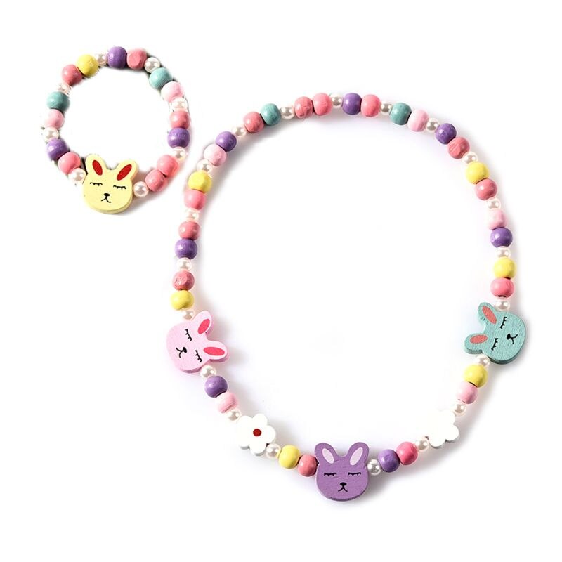 1 sæt børn børn mix farve træperler halskæde armbånd piger prinsesse smykker: 1