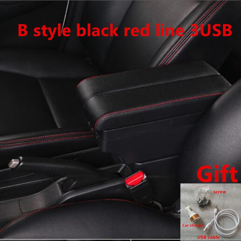 For Renault Clio 3 Captur Armrest box central Store content box with USB interface central Store content box with USB interface: B black red line