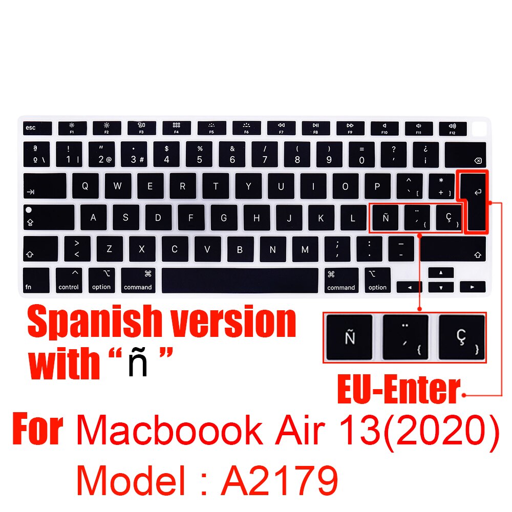 Dla 2020 nowy Macbook Air 13 Cal silikonowa klawiatura laptopa pokrywa z touchbar ue wersja A2179 hiszpania Laptop film ochronny: A2179 EU black